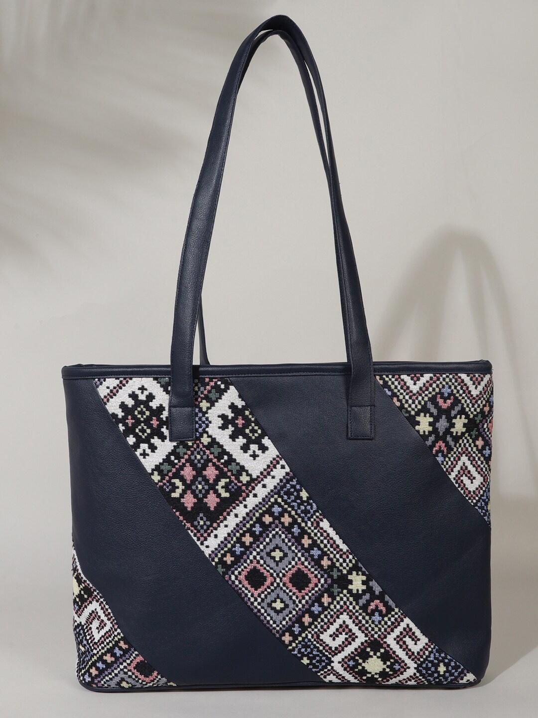 

DEEBACO Colourblocked PU Oversized Shopper Tote Bag, Navy blue
