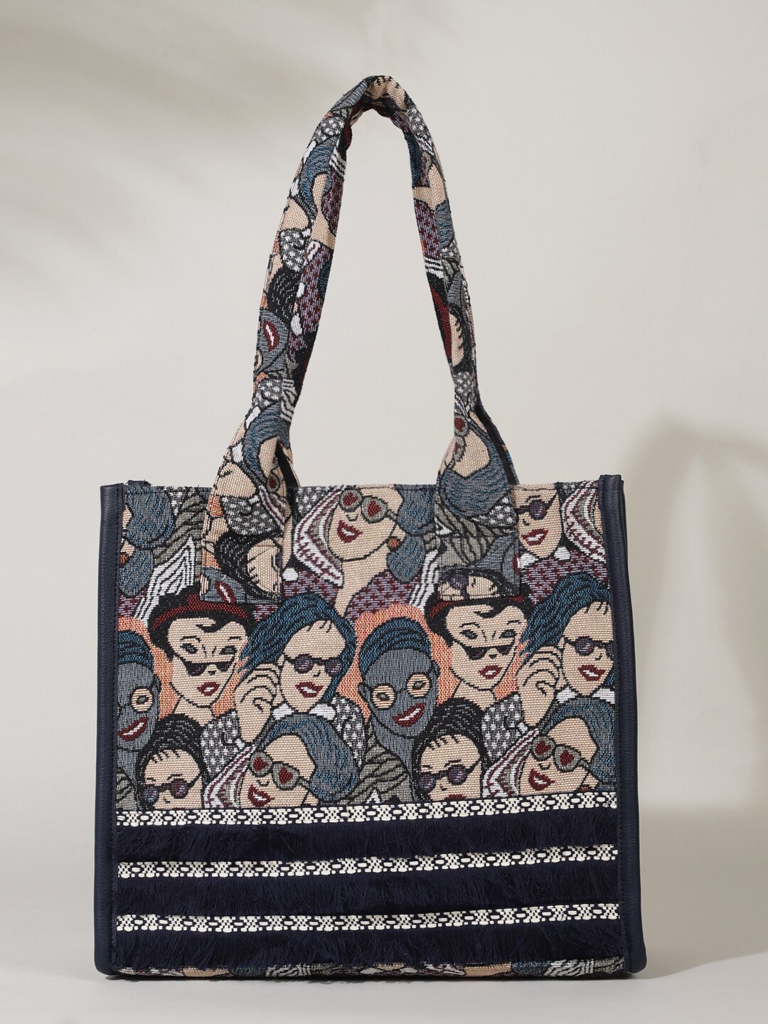 

DEEBACO Graphic Self Design Shopper Tote Bag, Navy blue