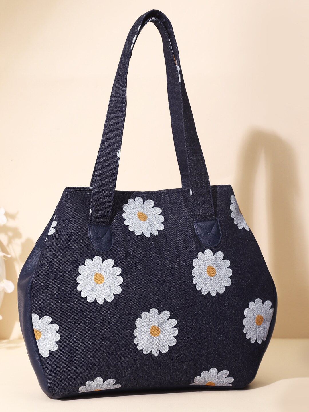 

DEEBACO Floral Printed Structured Shoulder Bag, Navy blue