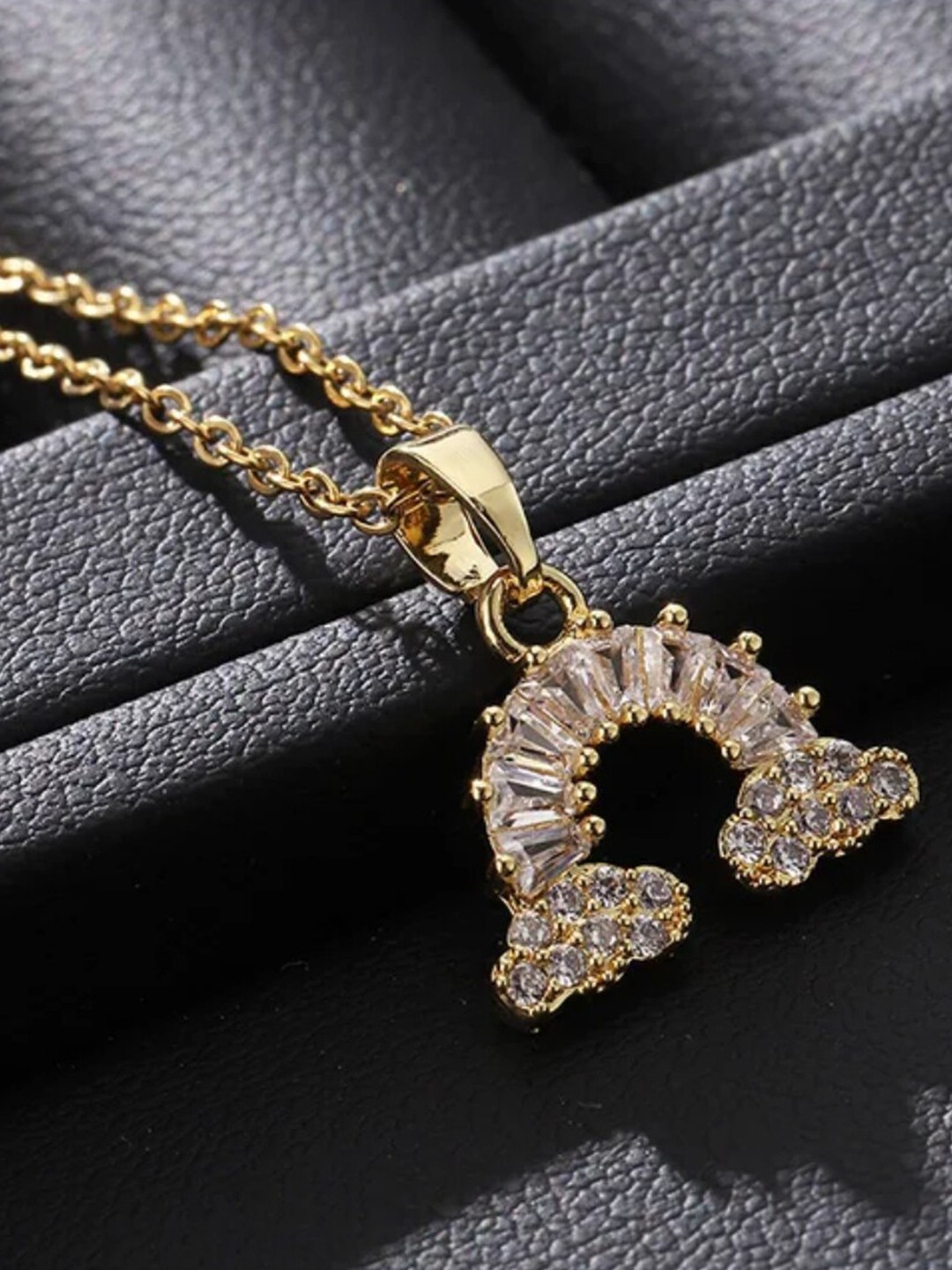 

DressBerry Stone-Studded Stainless Steel Rainbow Arch Pendant with Chain, Gold