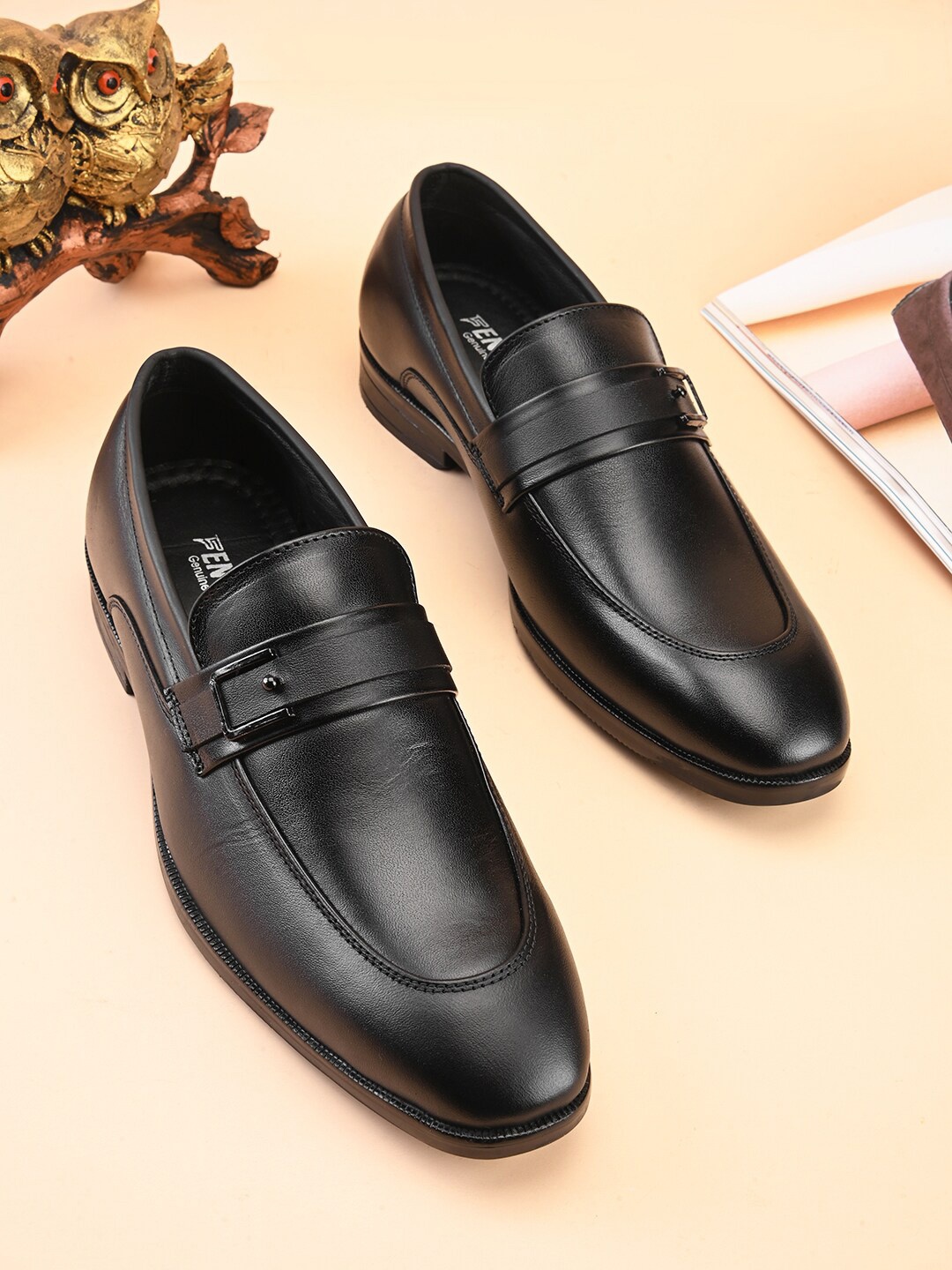 

Fentacia Men Leather Formal Slip-On Shoes, Black