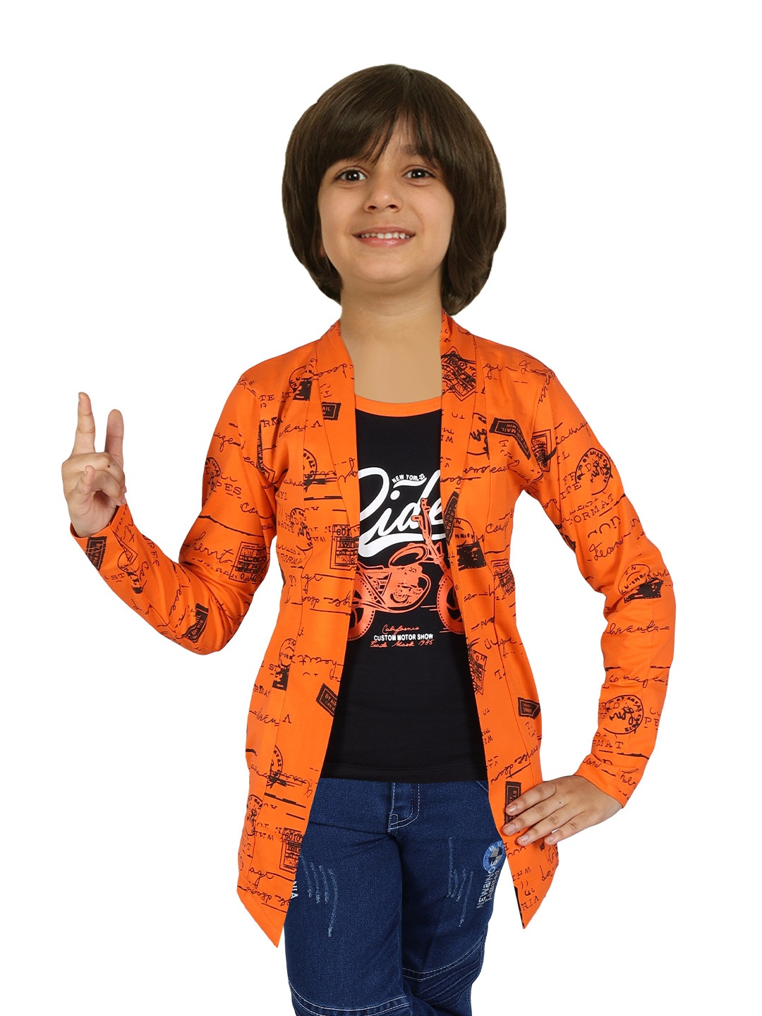 

BAESD Boys Abstract Printed Cotton Open Front Shrug, Orange