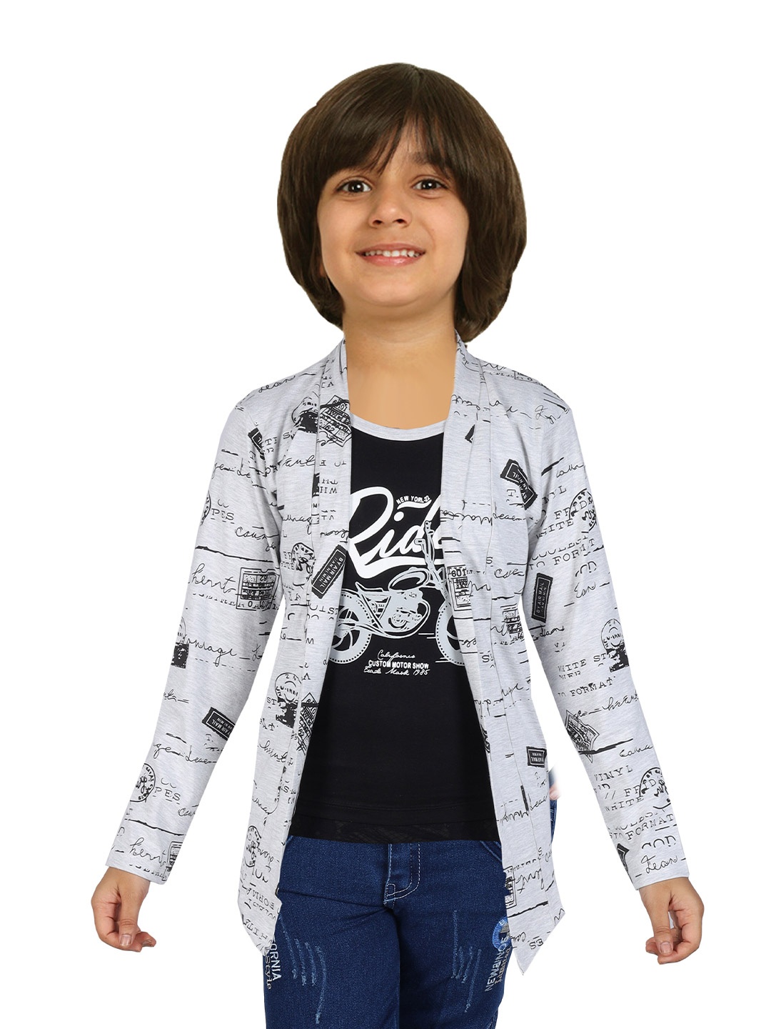 

BAESD Boys Abstract Printed Cotton Open Front Shrug, Grey