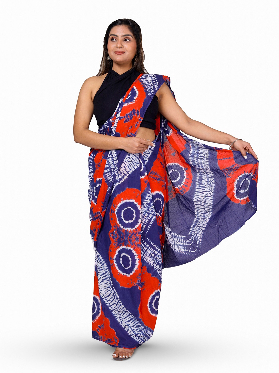 

NIKHILAM Printed Tie and Dye Pure Cotton Saree, Red