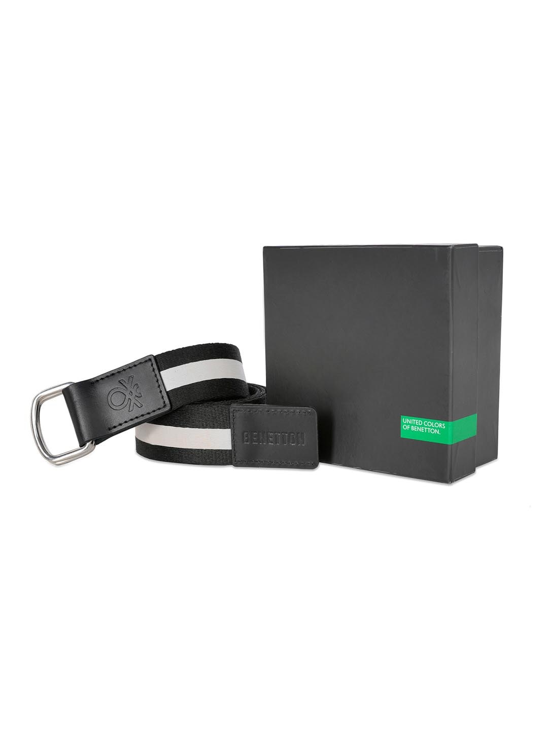 

United Colors of Benetton Men Striped Belt, Black