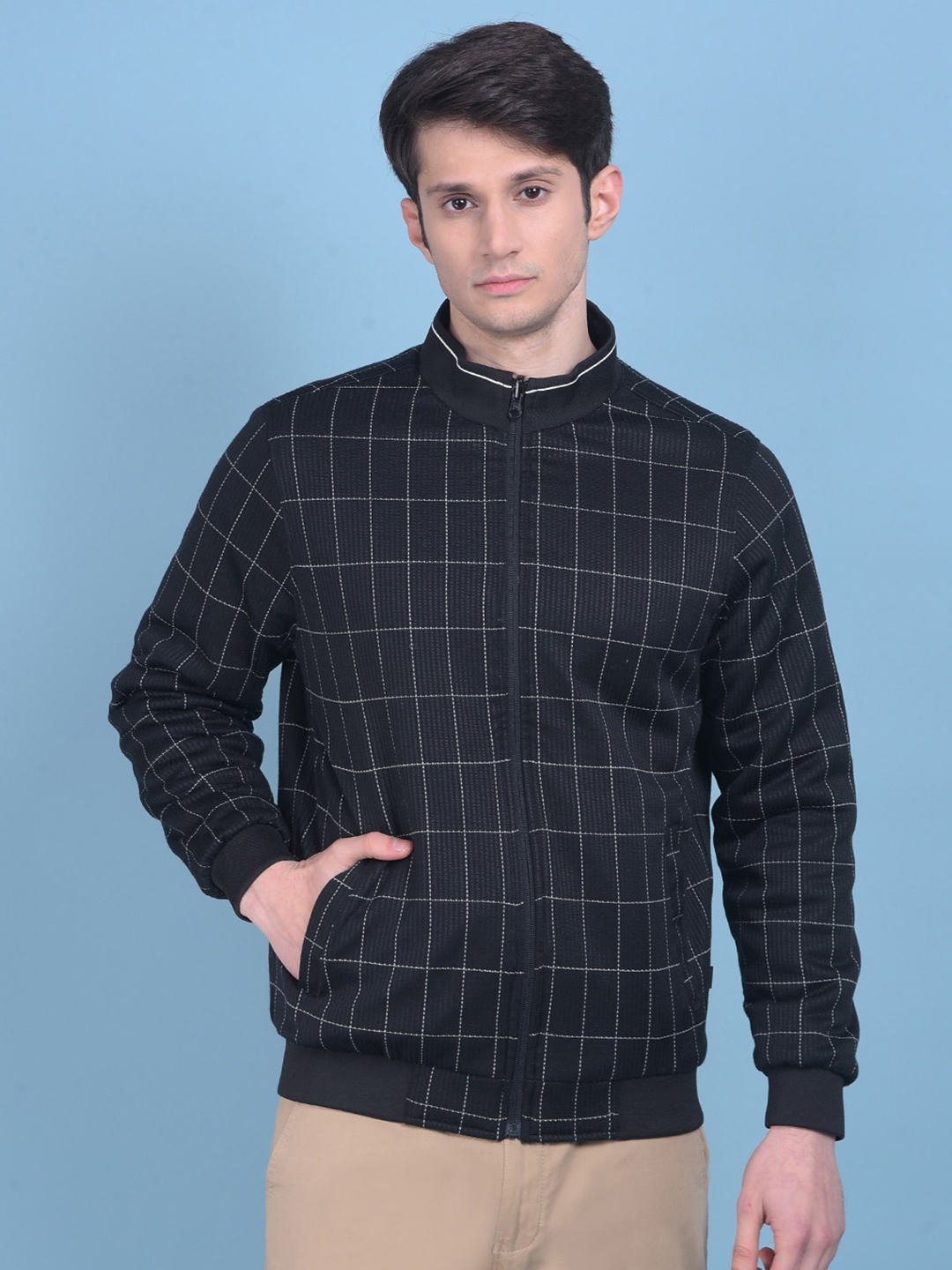 

Crimsoune Club Checked Mandarin Collar Jacket, Black
