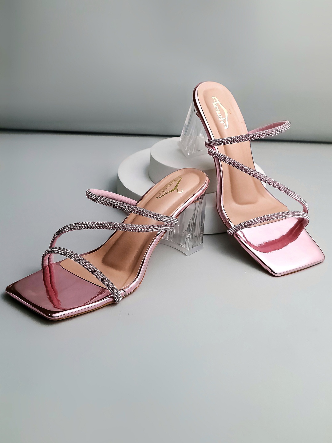 

Brauch Embellished Open Toe Block Heels, Pink