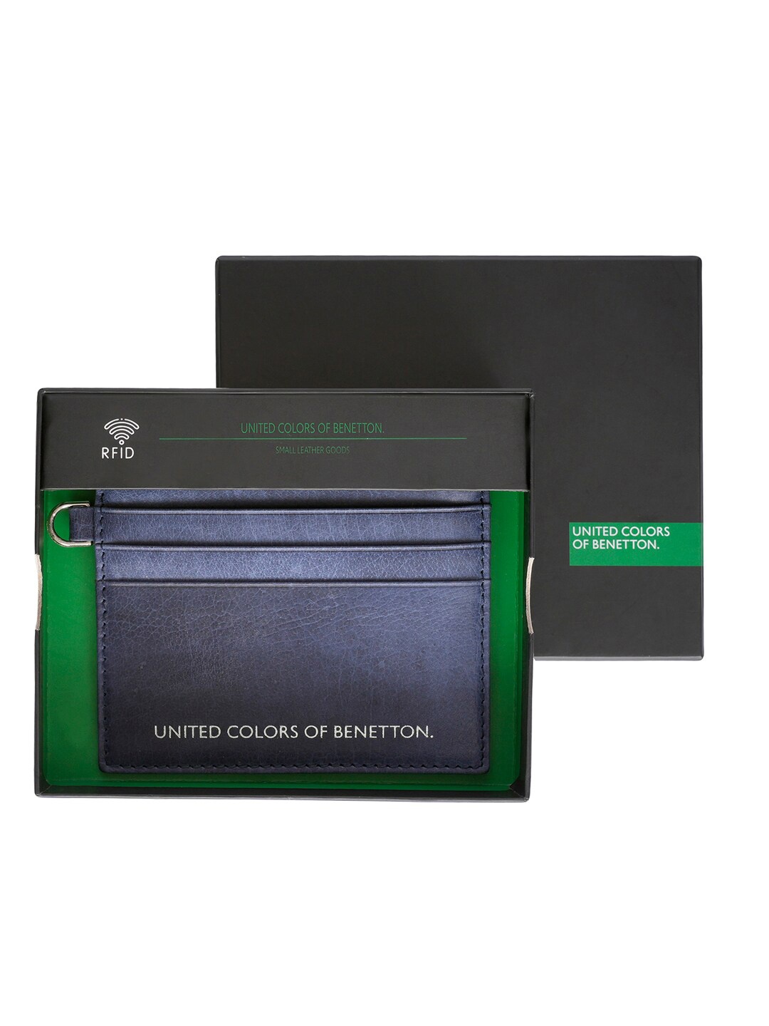United Colors of Benetton Men Leather Card Holder, Navy blue