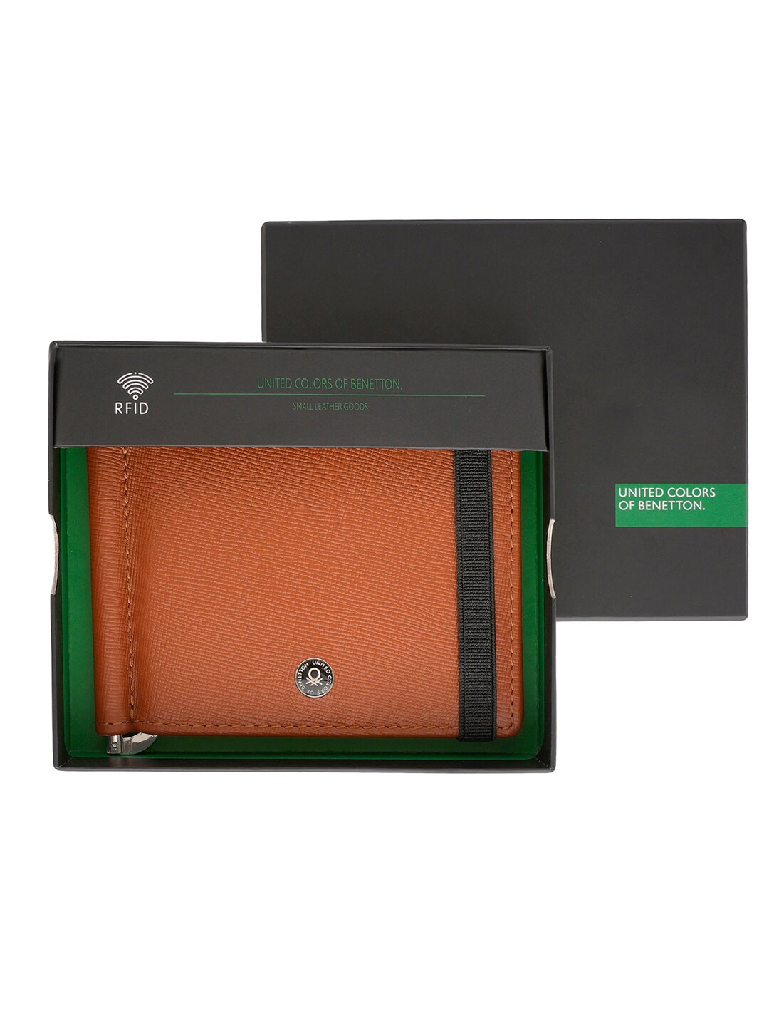 

United Colors of Benetton Men Leather Money Clip, Tan
