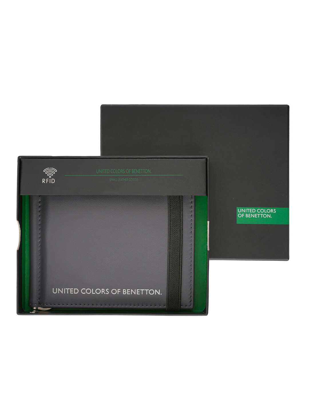 

United Colors of Benetton Men Leather Money Clip, Grey
