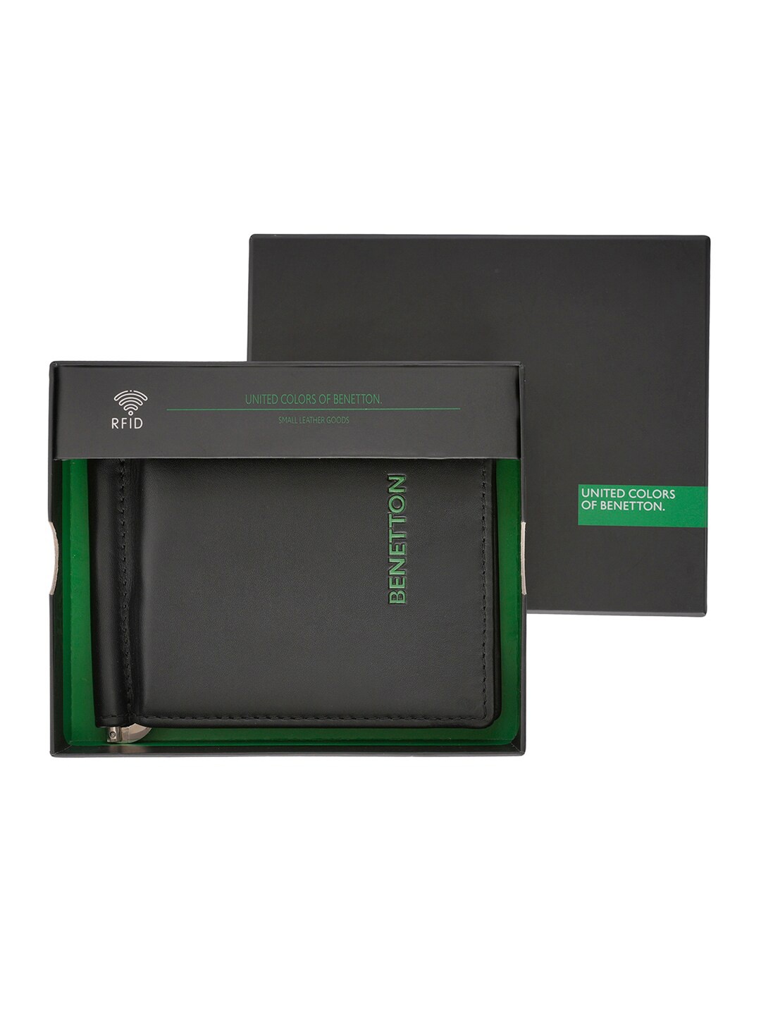 

United Colors of Benetton Men Leather Money Clip, Black
