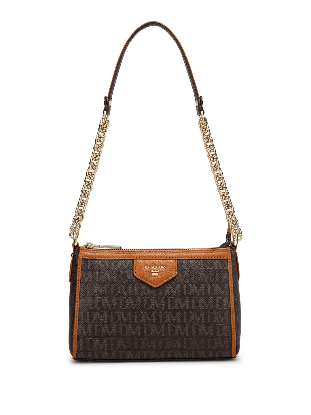 

Da Milano Typography Printed Leather Handbags, Brown