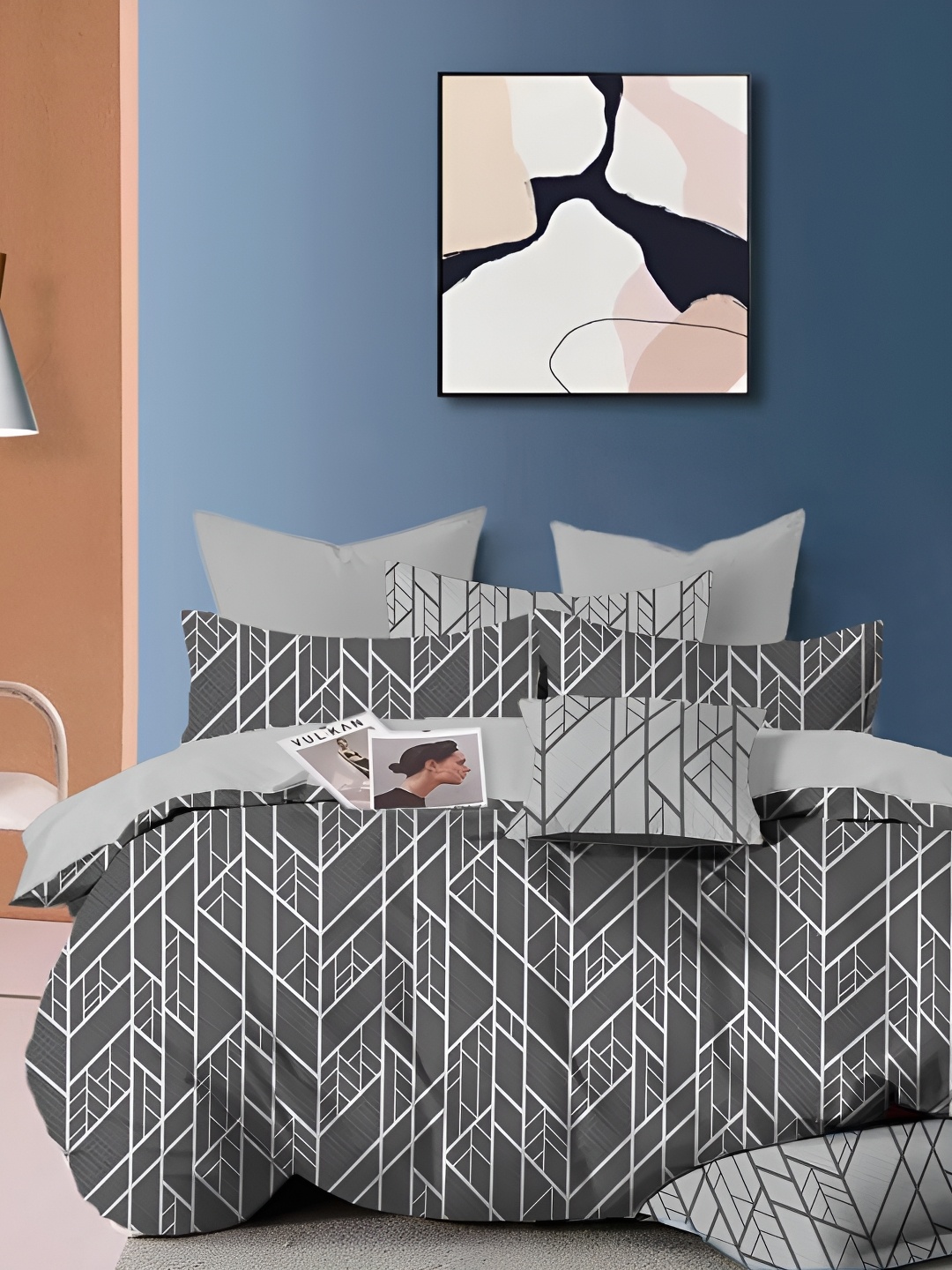 

GLORIES Grey 3 Pieces Geometric 210 TC King Bedsheet Set