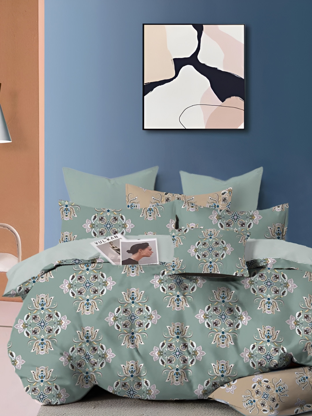 

GLORIES Green 3 Pieces Geometric 210 TC King Bedsheet With 2 Pillow Covers
