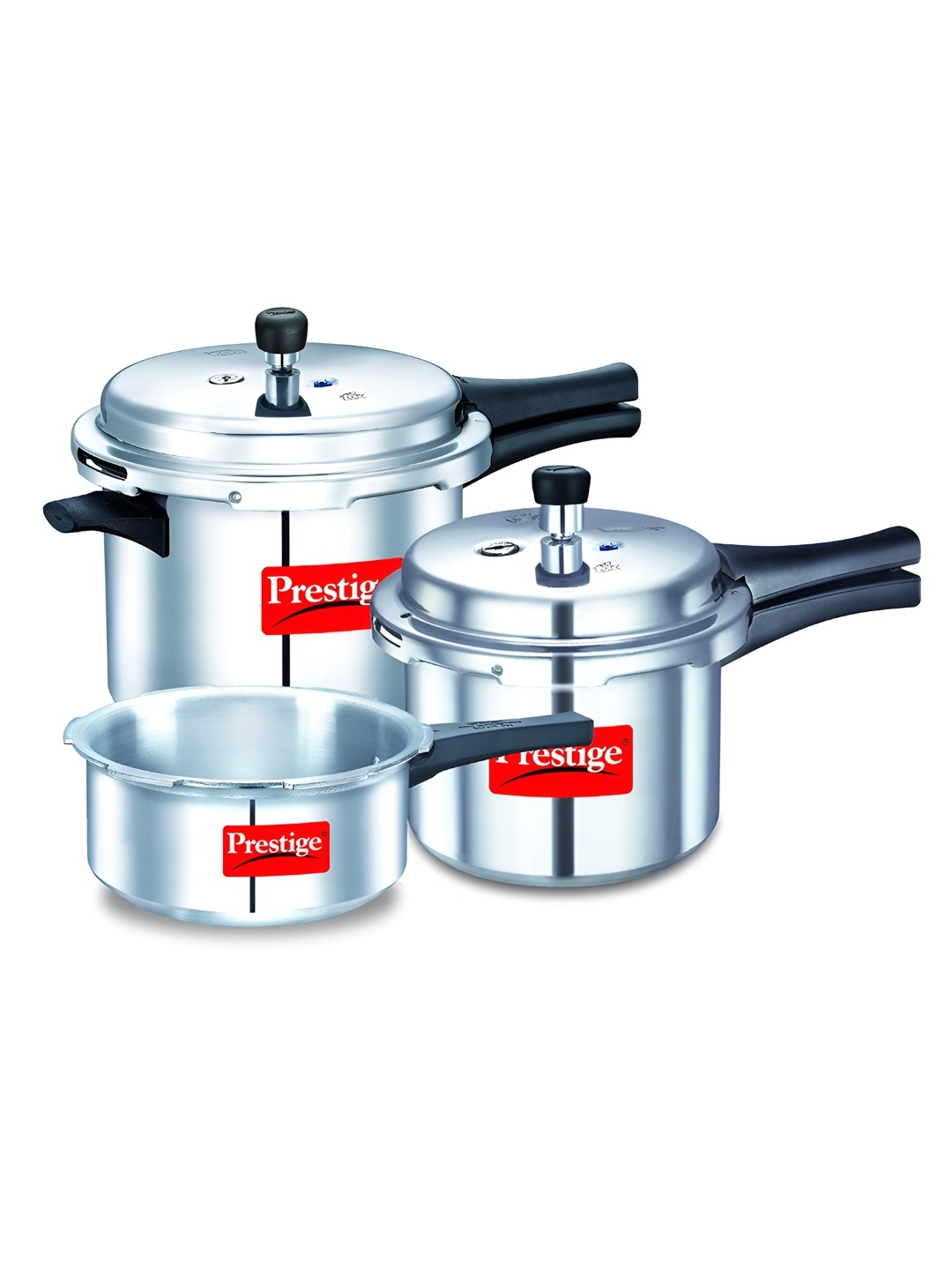 

Prestige Silver-Toned 3 Pieces Aluminium Induction Base Pressure Cooker With 2 Lids