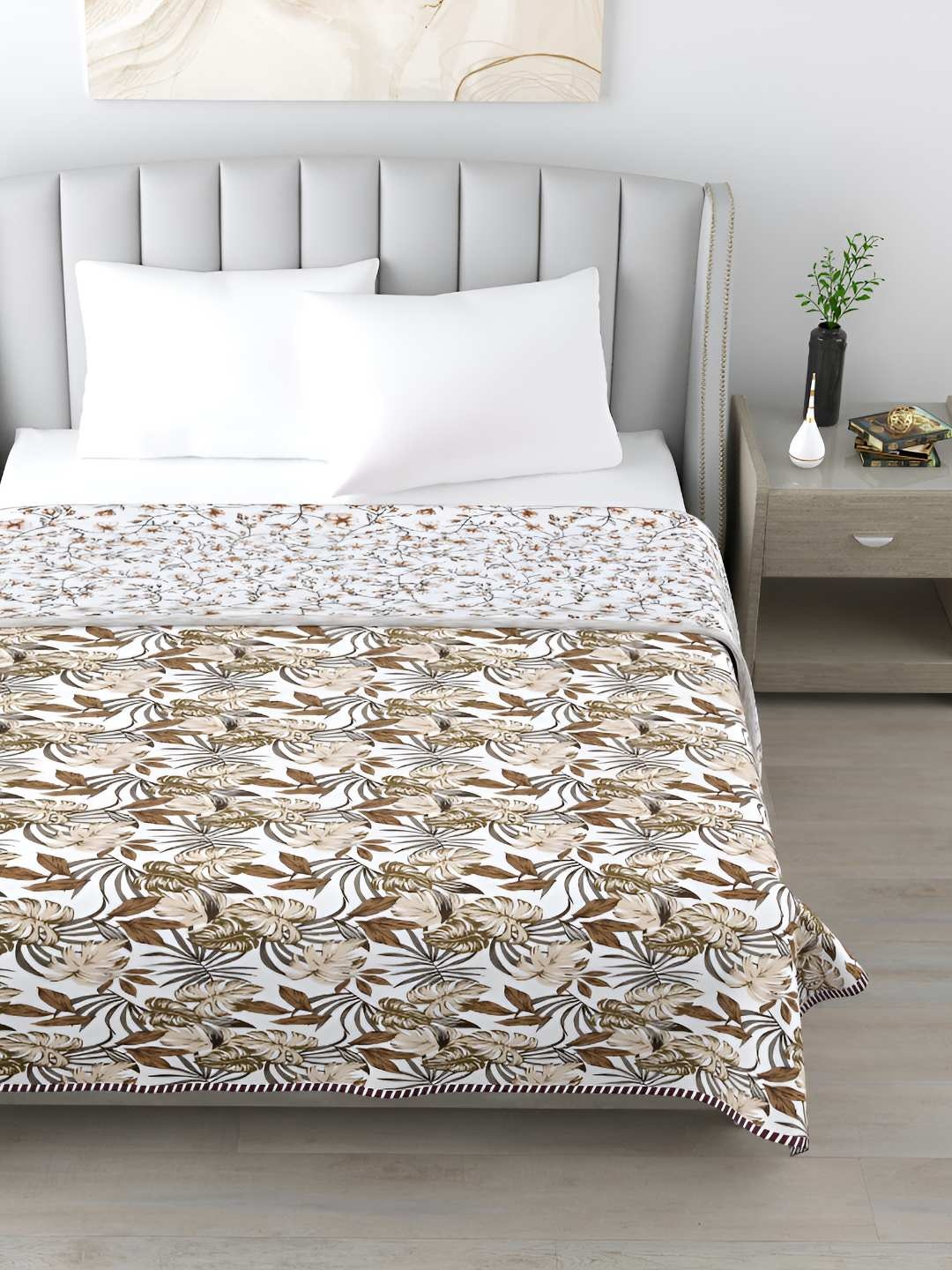 

Jinaya's White & brown Floral Mild Winter 210 GSM Single Bed Dohar