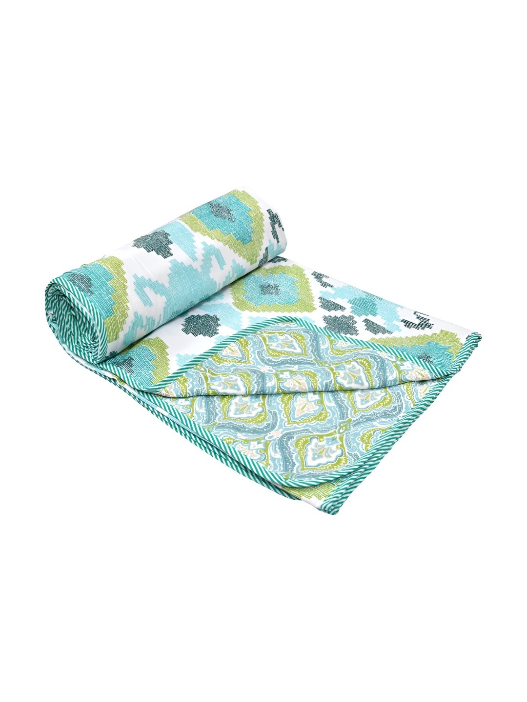 

Jinaya's Blue & Green Ethnic Motifs Mild Winter 210 GSM Single Bed Dohar