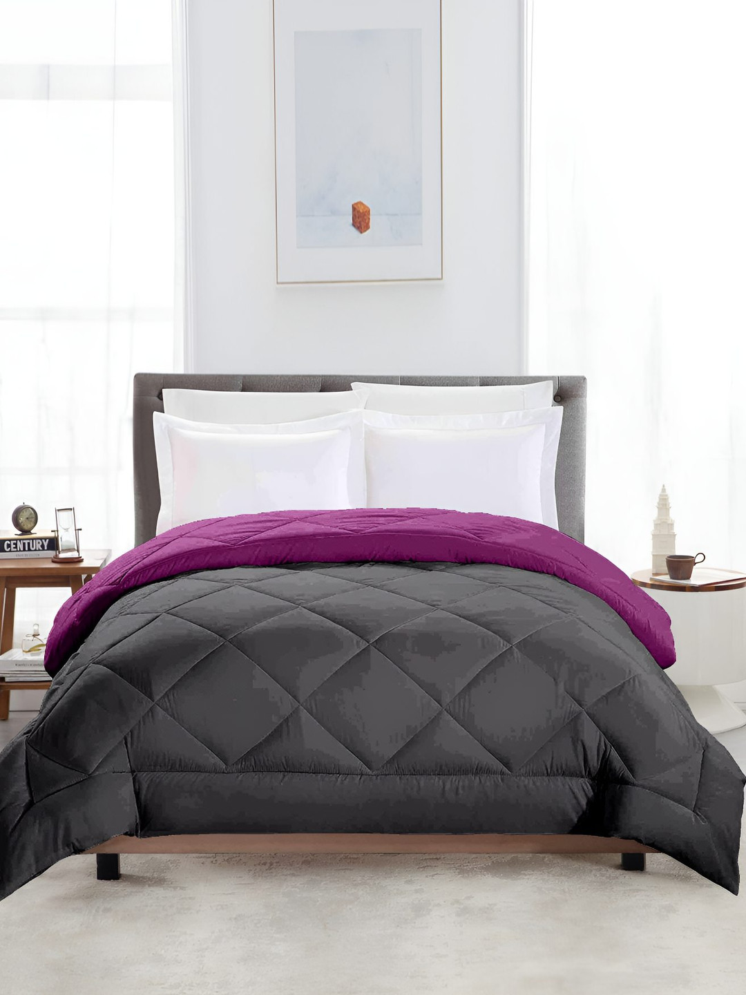 

Jinaya's Grey & Purple Heavy Winter 210 GSM Reversible Double Bed Comforter