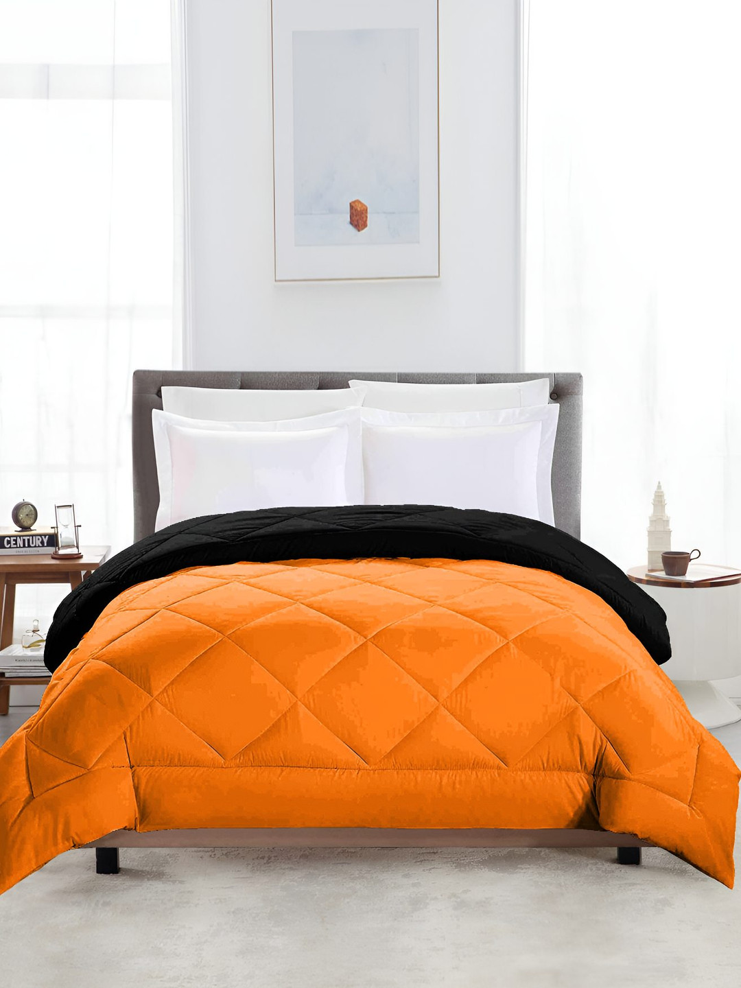 

Jinaya's Black & Orange Heavy Winter 210 GSM Reversible Double Bed Comforter
