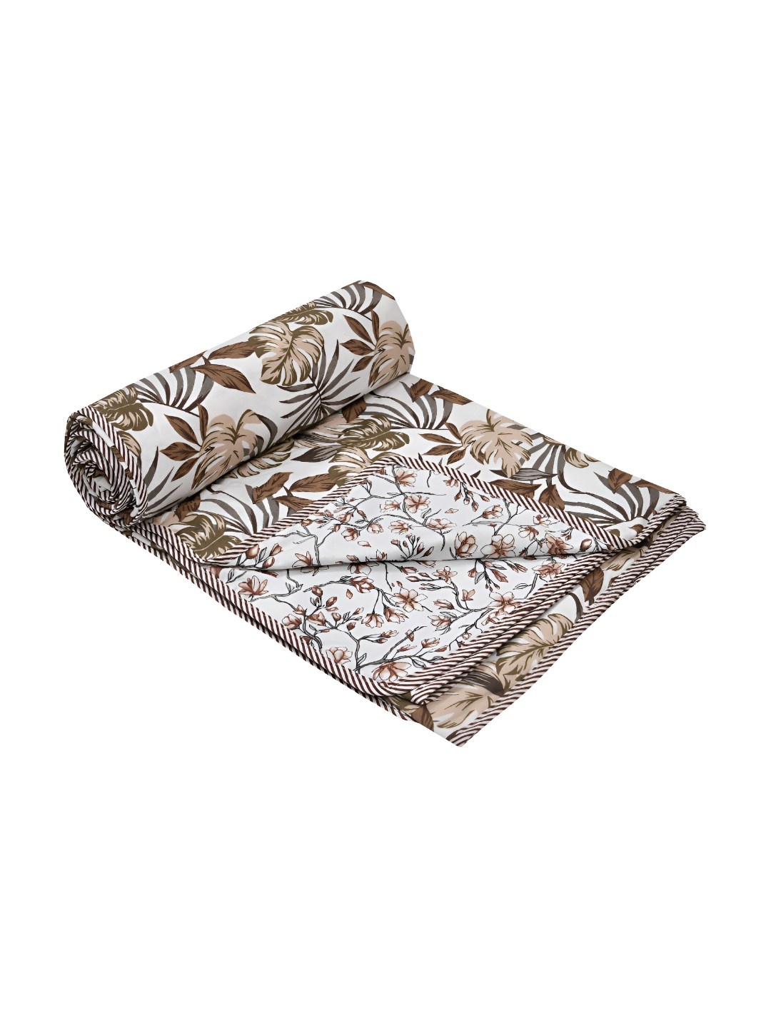 

Jinaya's Brown and White Printed Floral Mild Winter 210 GSM Reversible Double Bed Dohar