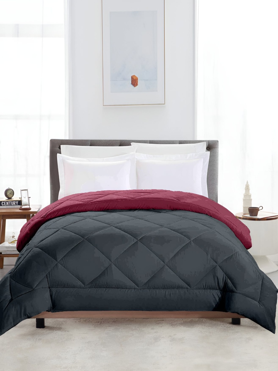 

Jinaya's Grey & Maroon Microfiber Heavy Winter 210 GSM Double Bed Comforter