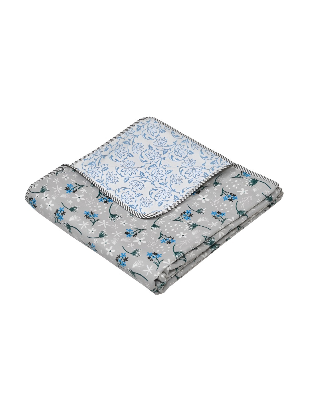 

Jinaya's Grey & White Floral Cotton Mild Winter 210 GSM Reversible Double Bed Dohar