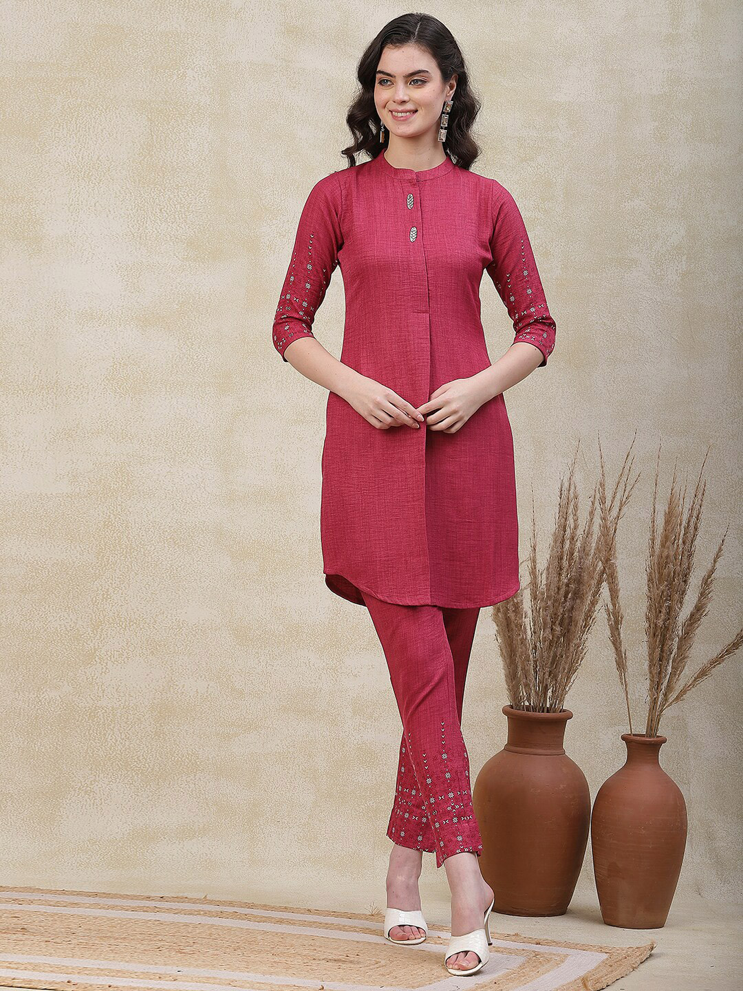 

FASHOR Women Khari Print Regular Kurti with Trousers, Pink