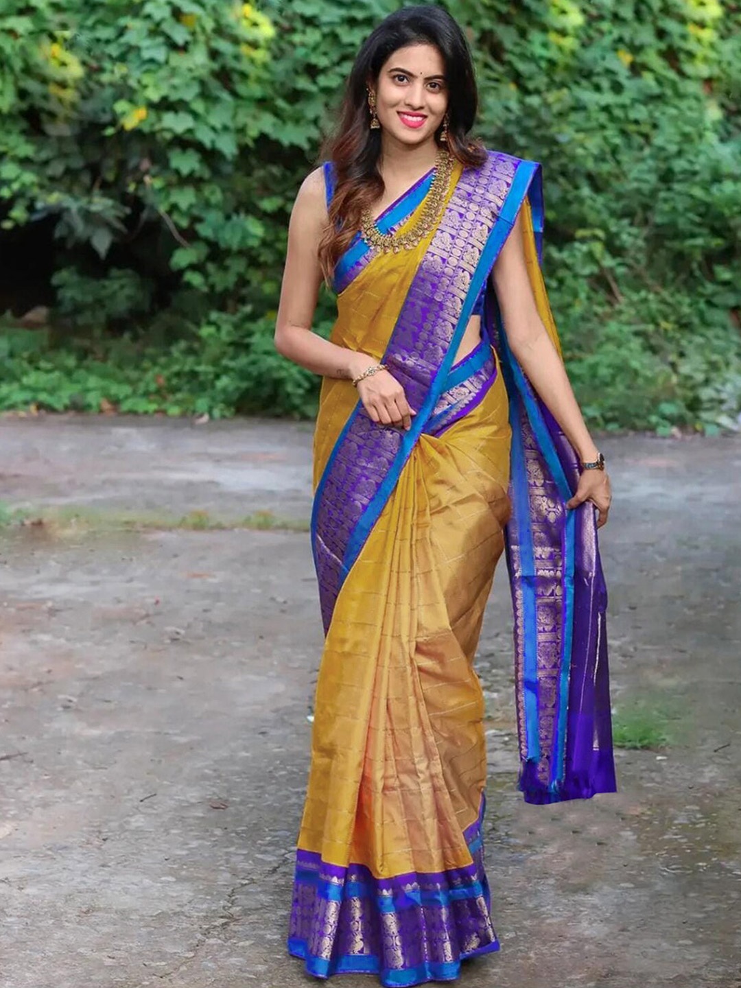 

Mitera Mustard Zari Woven Design Saree