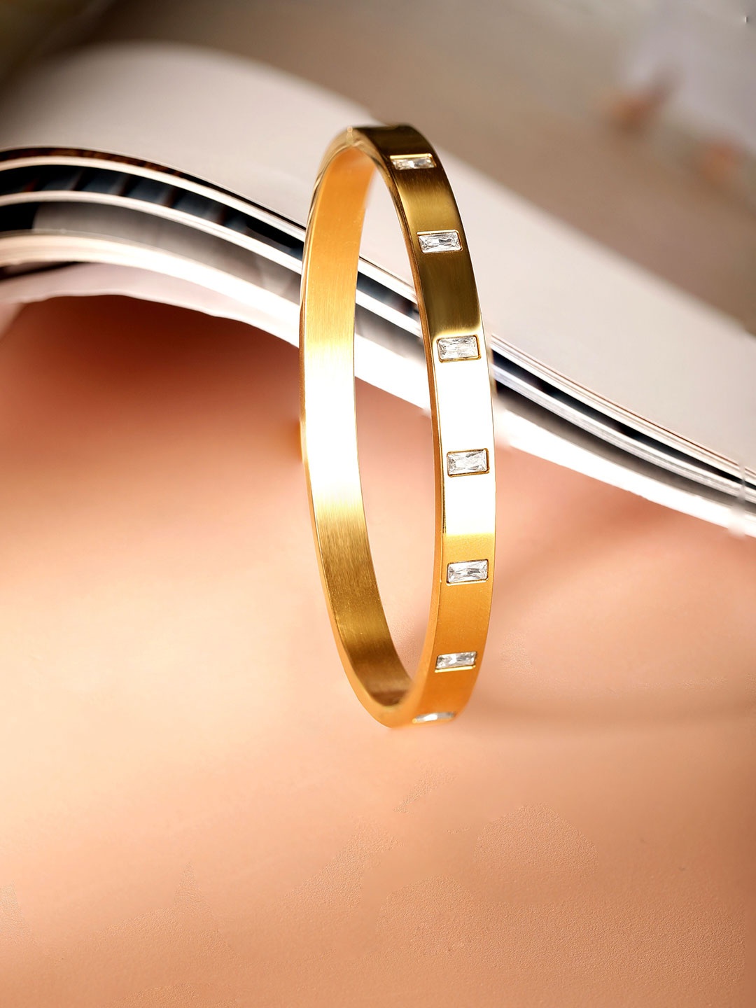

Rubans Voguish 18K Gold Plated Stainless Steel Tarnish-Free Demi-Fine CZ Studded Bracelet