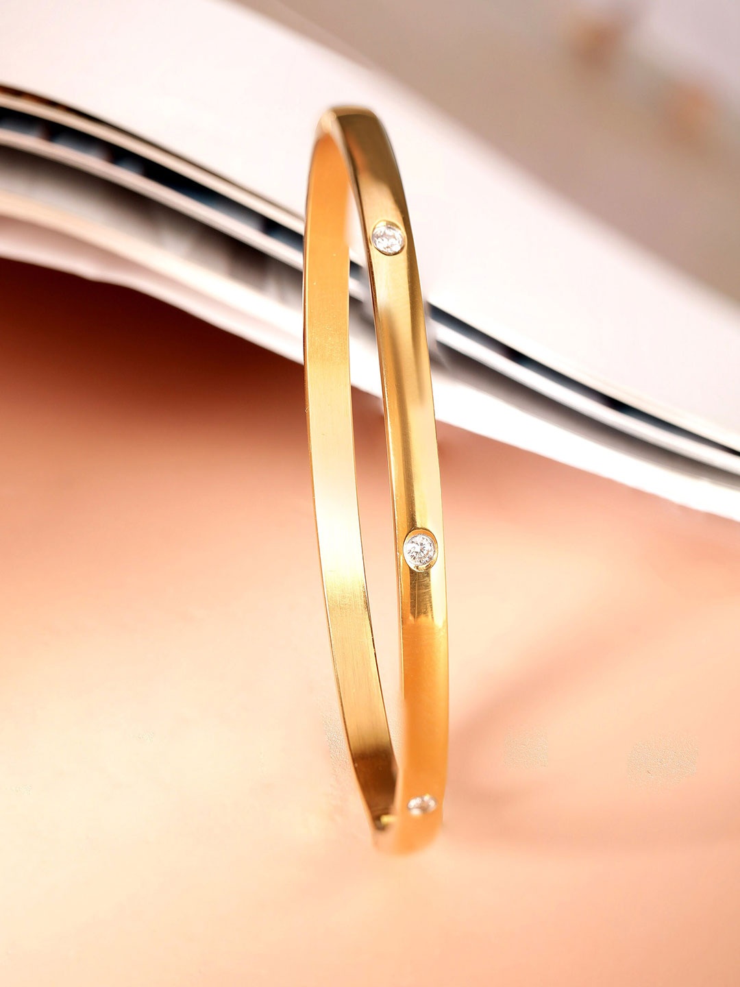 

Rubans Voguish Gold-Plated Cubic Zirconia-Studded Bangle-Style Bracelet