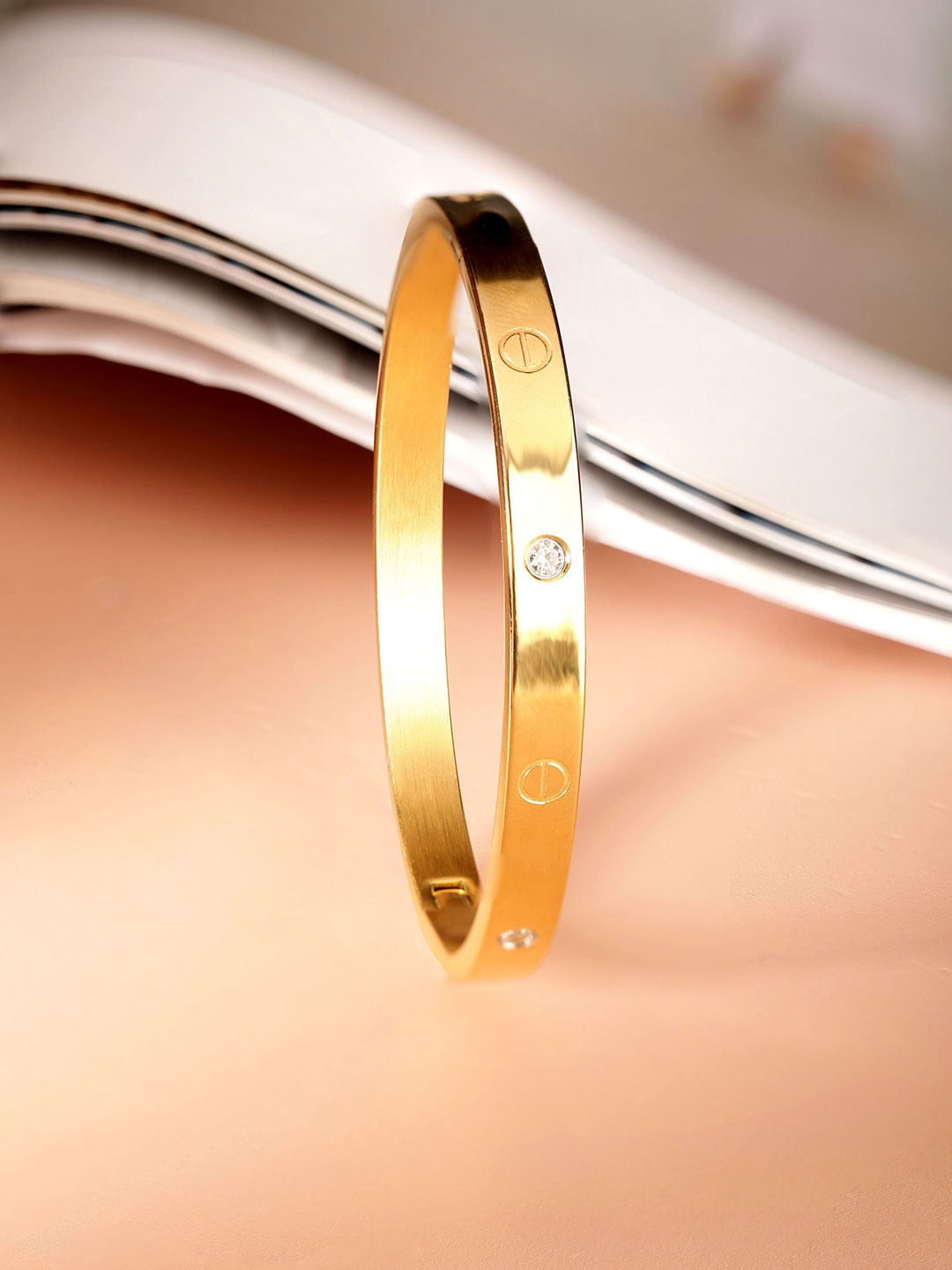 

Rubans Voguish 18K Gold-Plated Stainless Steel Tarnish-Free Waterproof CZ Studded Bracelet