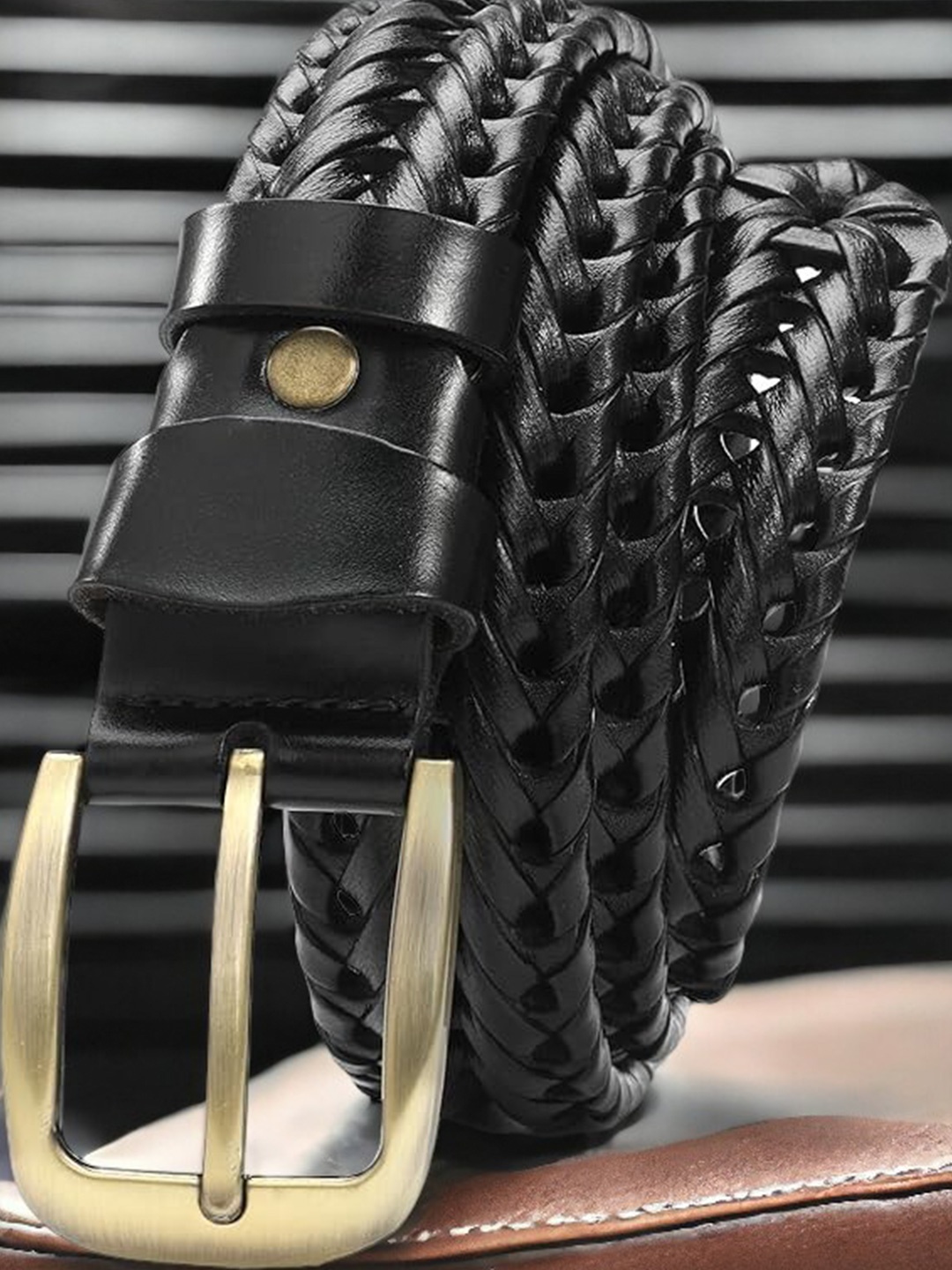 

Elite Crafts Men Braided Leather Formal Belt, Black