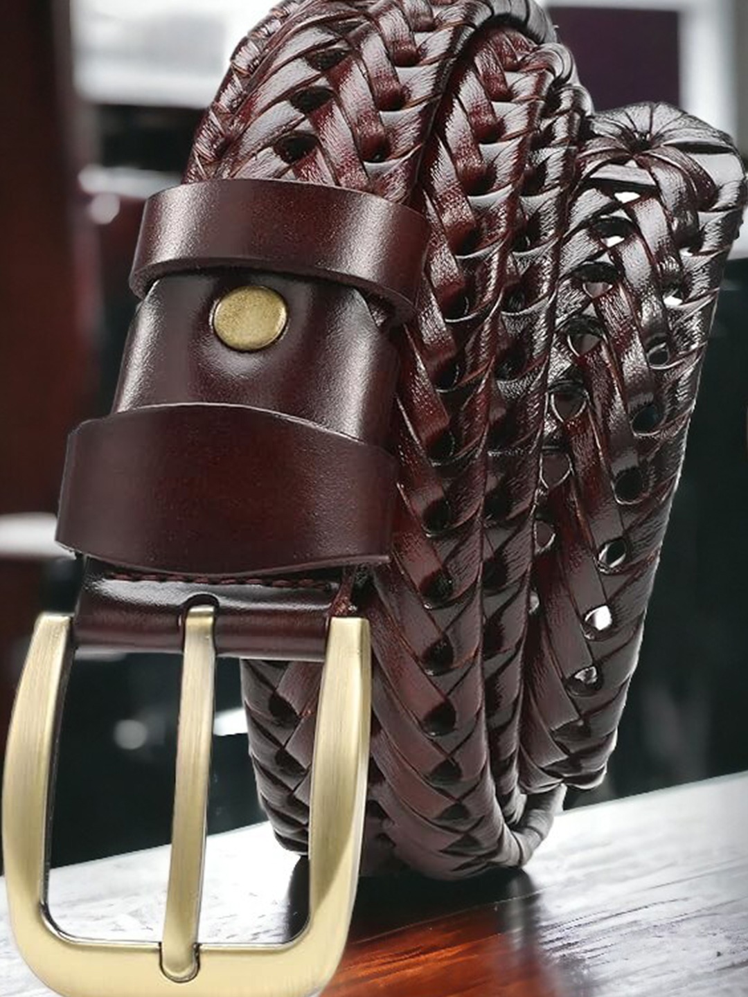 

Elite Crafts Men Braided Leather Formal Belt, Brown