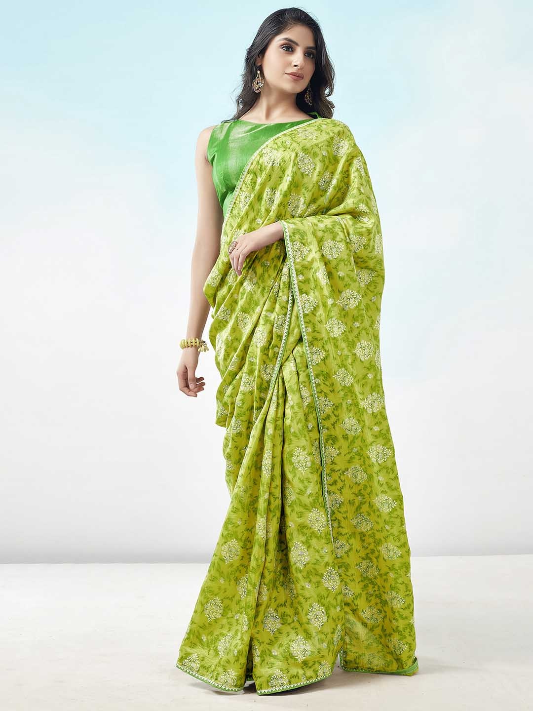 

SIRIL Gotta Patti Art Silk Fusion Saree, Olive