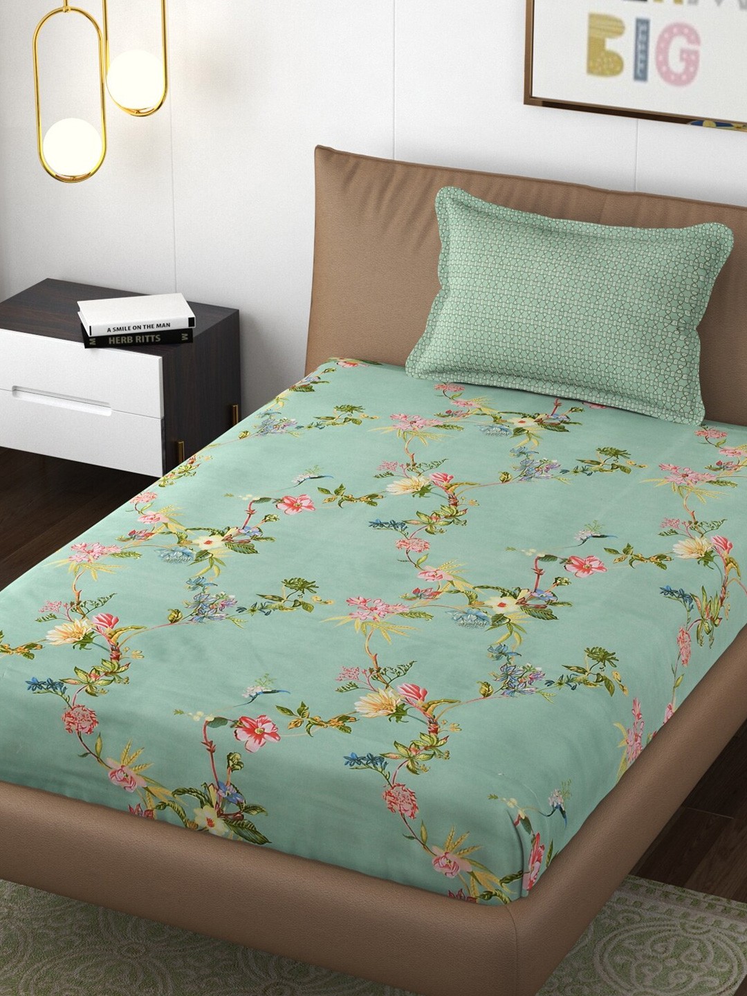 

Florida Green Floral 180 TC Single Bedsheet with 1 Pillow Covers