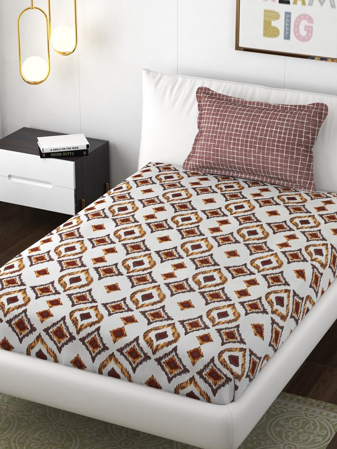 

Florida Brown Floral 180 TC Single Bedsheet with 1 Pillow Covers