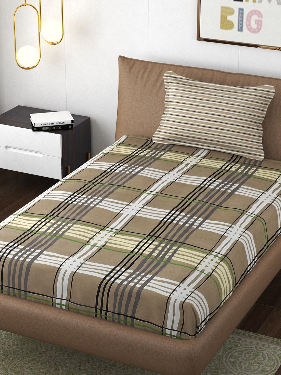 

Florida Brown Floral 180 TC Single Bedsheet with 1 Pillow Covers
