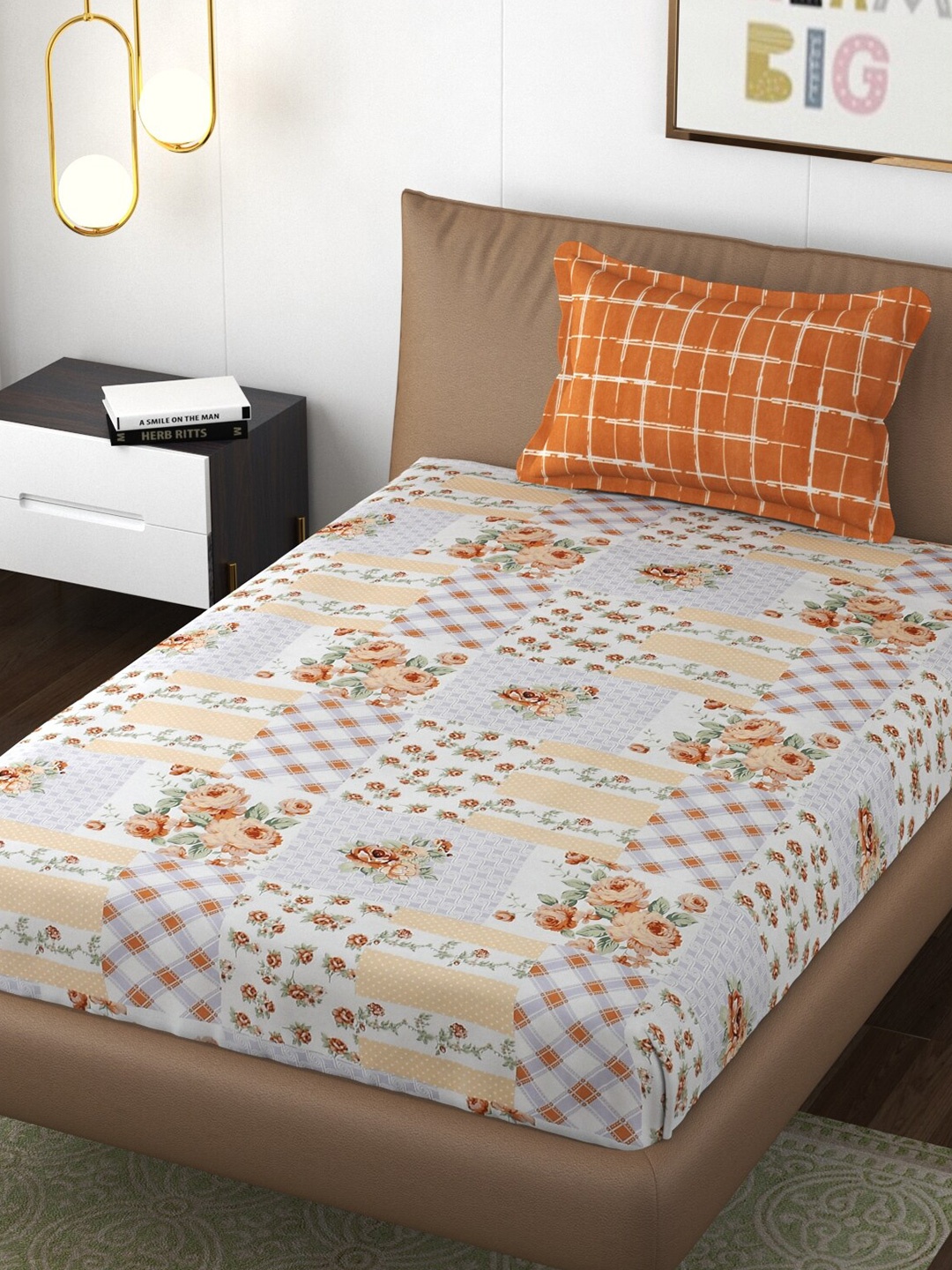 

Florida Beige Floral 180 TC Single Bedsheet with 1 Pillow Covers