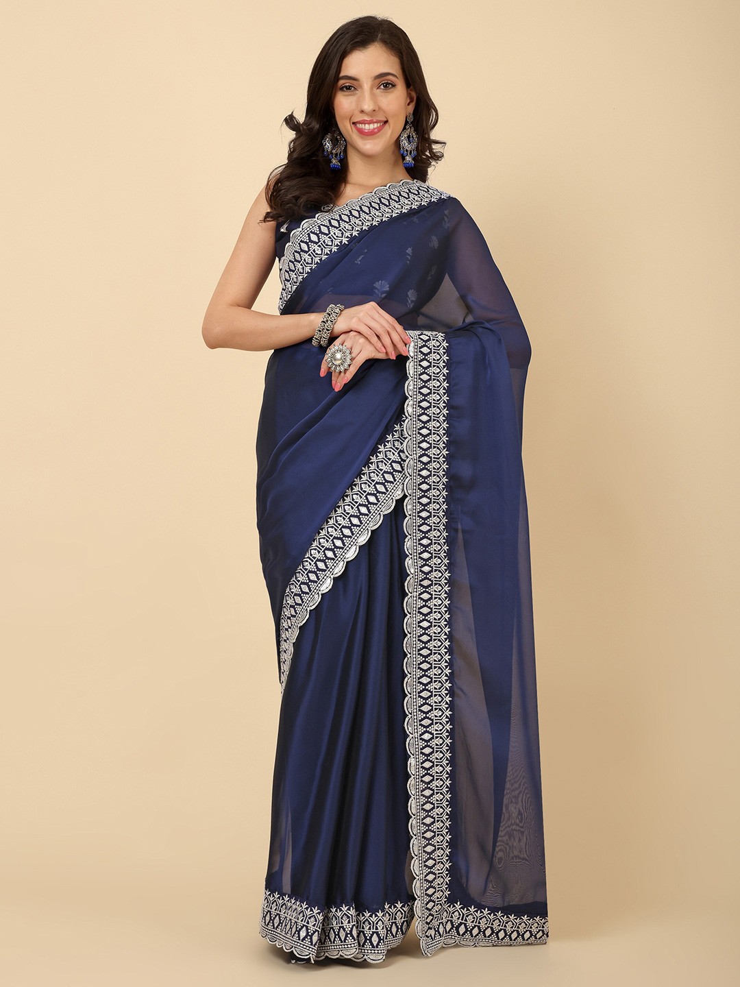 

Civamee Embroidered Designer Silk Saree, Navy blue