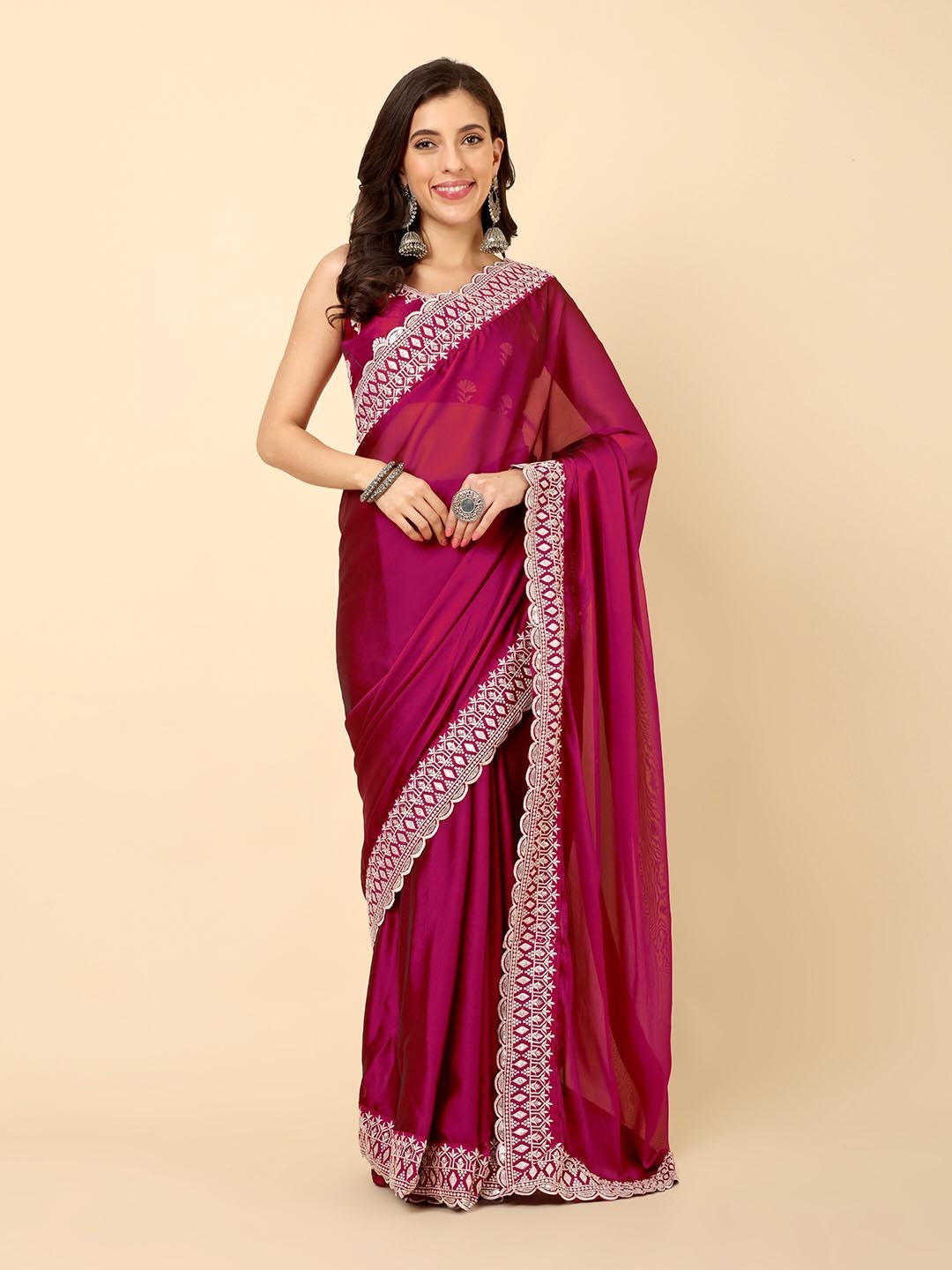 

Civamee Embroidered Designer Silk Saree, Magenta