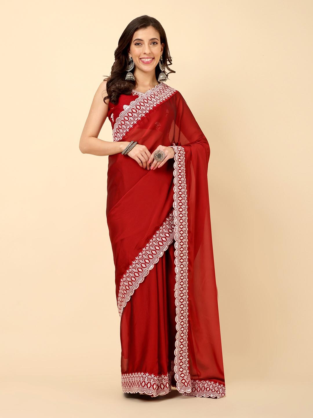 

Civamee Embroidered Designer Silk Saree, Red