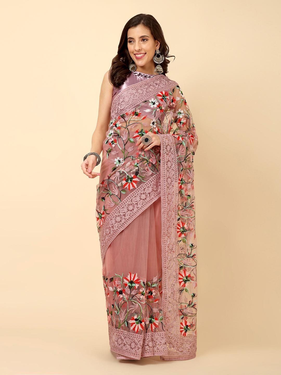 

Civamee Embroidered Net Designer Saree, Mauve