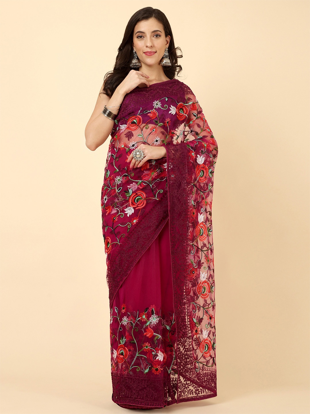 

Civamee Embroidered Net Designer Saree, Magenta