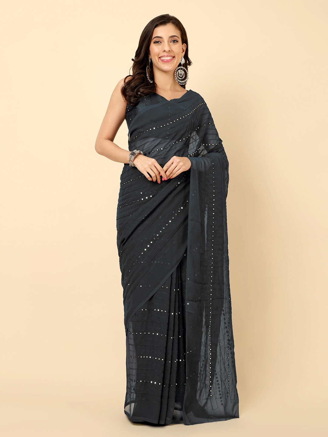 

Civamee Embroidered Georgette Designer Saree, Black