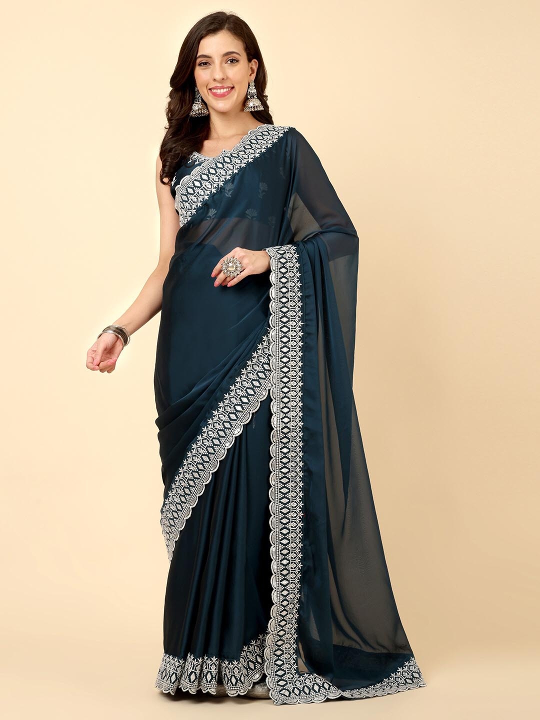 

Civamee Embroidered Designer Silk Saree, Teal