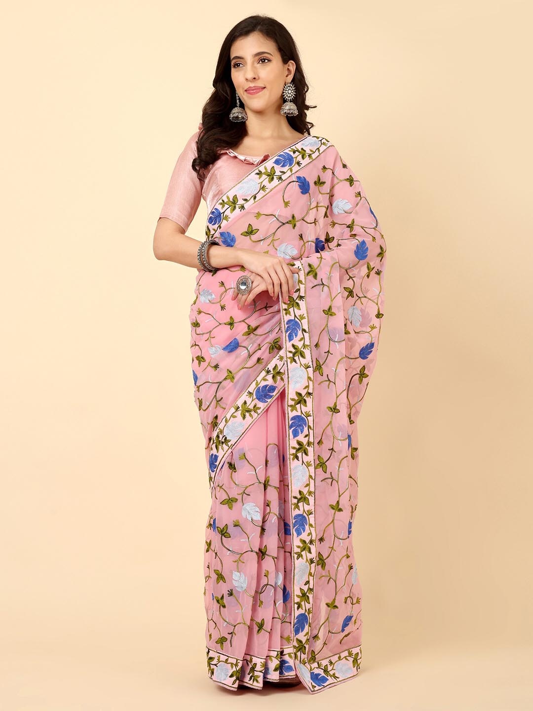 

Civamee Embroidered Georgette Designer Saree, Pink