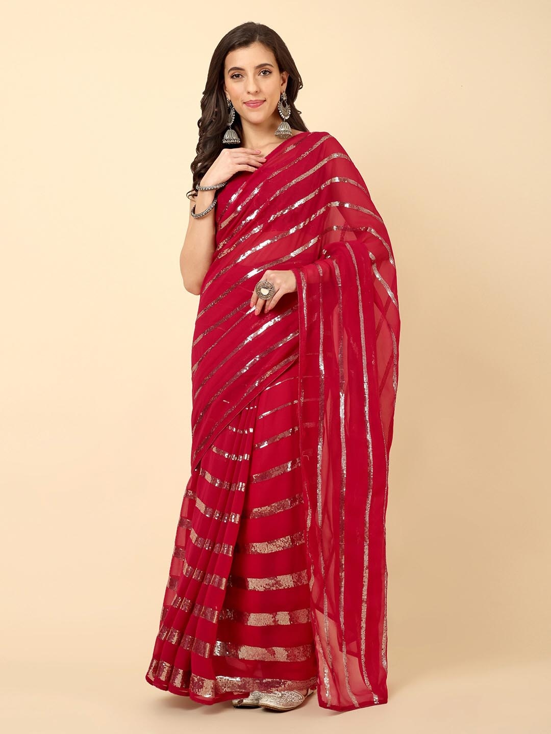 

Civamee Embellished Sequinned Georgette Designer Saree, Magenta