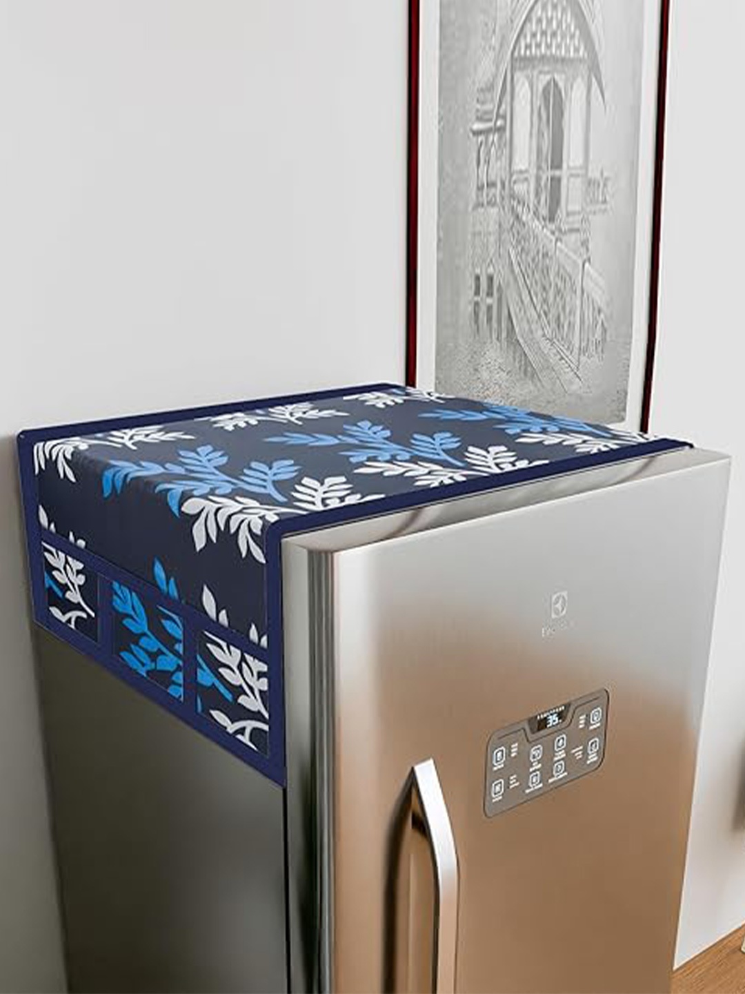 

Dakshya Industries 3 Pieces Blue Printed Fridge Top Cover With Handle Covers