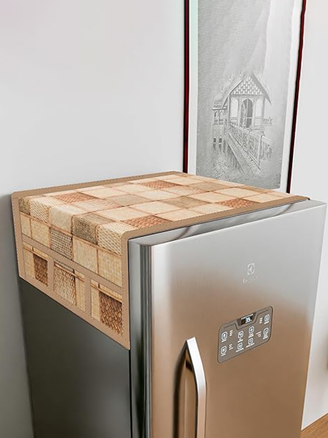 

Dakshya Industries 3 Pieces Brown Printed Fridge Top Cover With Handle Covers