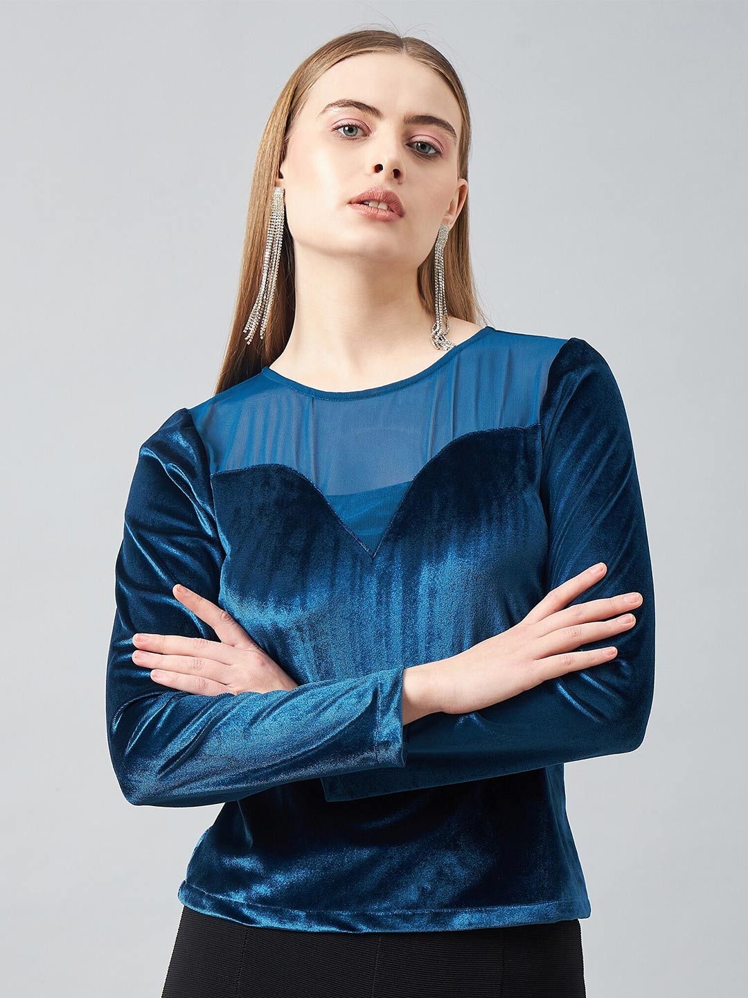 

DELAN Sheen Velvet Blouson Top, Blue